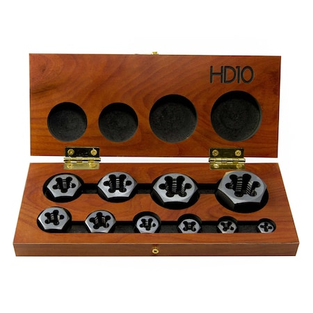 Drillco 10pc Hexagon Threading Die Set NF 1/4"-1" 3300EF10